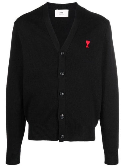 Heart Logo Merino Wool Cardigan Black - AMI - BALAAN 2