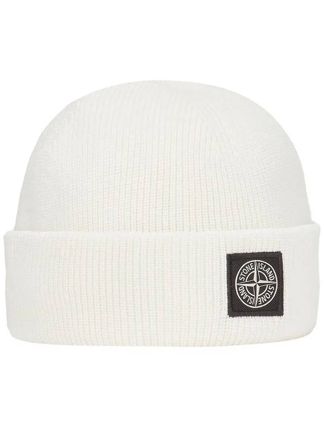 Logo Ribbed Soft Organic Cotton Beanie White - STONE ISLAND - BALAAN 2