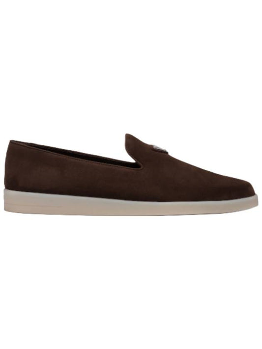 Suede Slippers Dark Brown - PRADA - BALAAN.