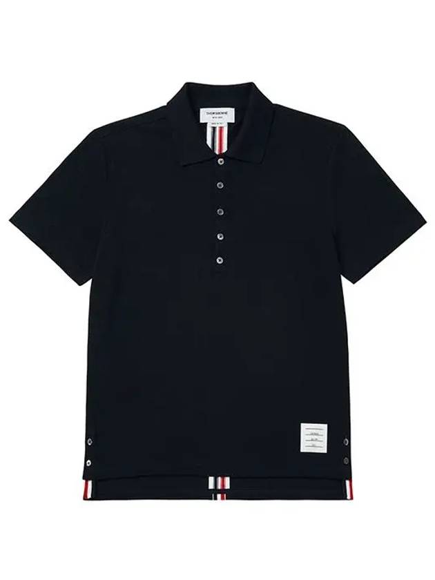 Men's Cotton Pique Center Bag Striped Short Sleeve Polo Shirt  Navy - THOM BROWNE - BALAAN 3