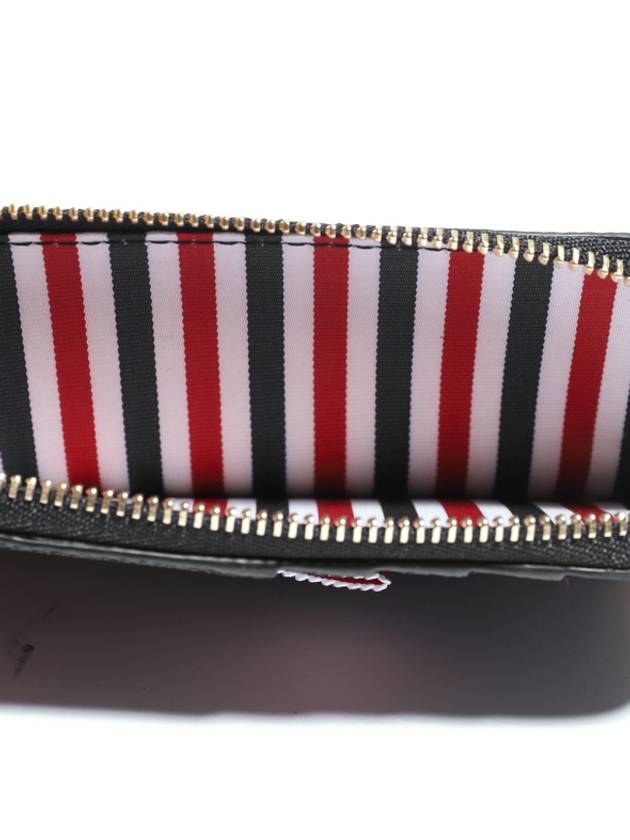 Stripe Zip Around Pebble Grain Leather Card Wallet Black - THOM BROWNE - BALAAN 6