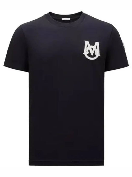 Monogram Logo Embroidered Short Sleeve T Shirt Navy Men s 8C00021 8390T 778 - MONCLER - BALAAN 1