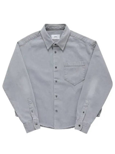 Embossed Logo Denim Long Sleeve Shirt Javel Grey - AMI - BALAAN 2