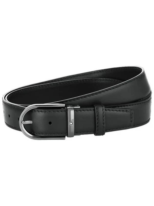 Horseshoe Buckle 35mm Leather Belt Black - MONTBLANC - BALAAN 1