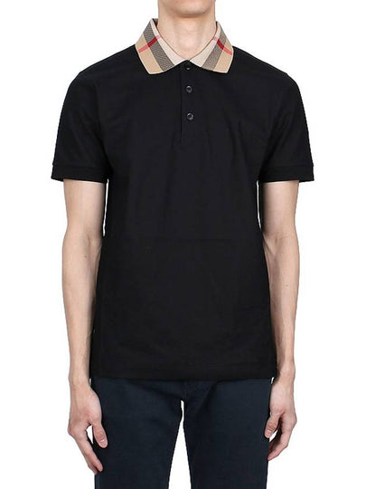 Check Collar Cotton Polo Shirt Black - BURBERRY - BALAAN 2