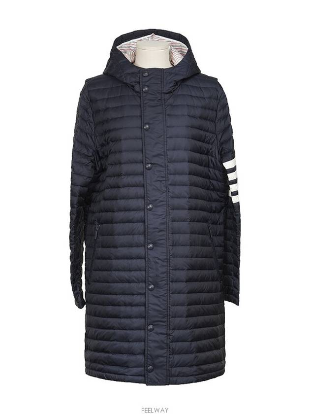 Matte nylon 4 bar stripe downfill quilted coat navy 2 74398 - THOM BROWNE - BALAAN 1