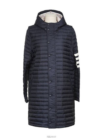 Matte nylon 4 bar stripe downfill quilted coat navy 2 74398 - THOM BROWNE - BALAAN 1