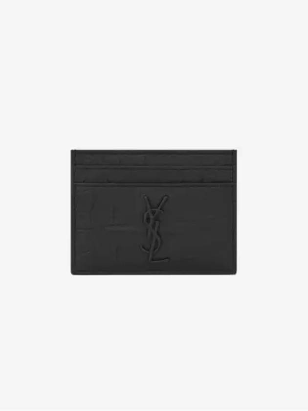 Monogram Crocodile Leather Card Wallet Black - SAINT LAURENT - BALAAN 3