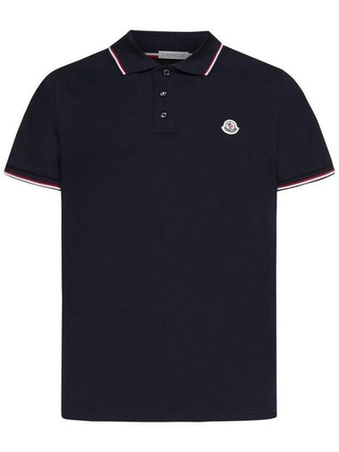 Stripe Trimming Logo Short Sleeve Polo Shirt Navy - MONCLER - BALAAN 1