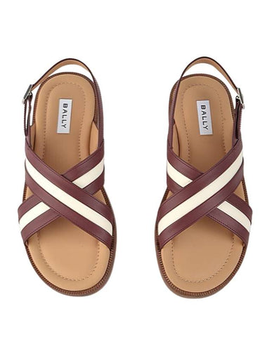 Crossover Strap Leather Sandals Beige Red - BALLY - BALAAN 1