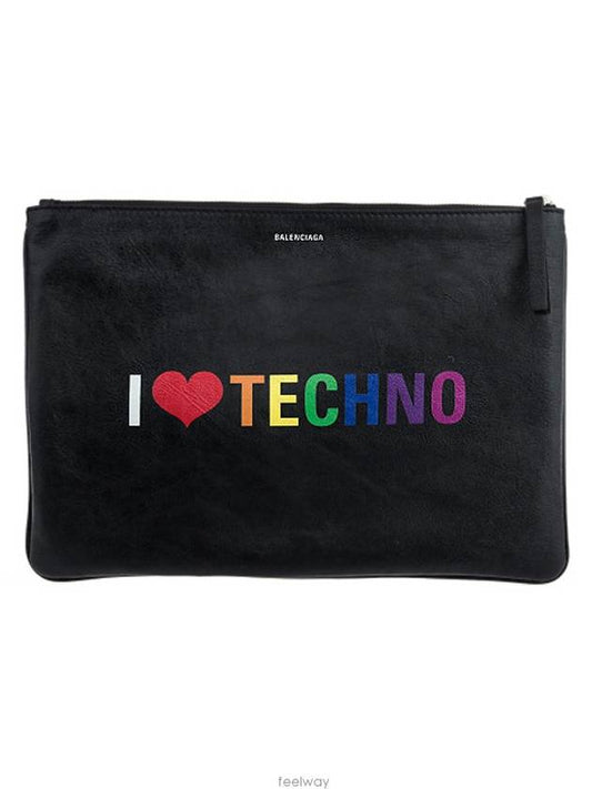 I Love Techno Clutch Bag Black - BALENCIAGA - BALAAN.