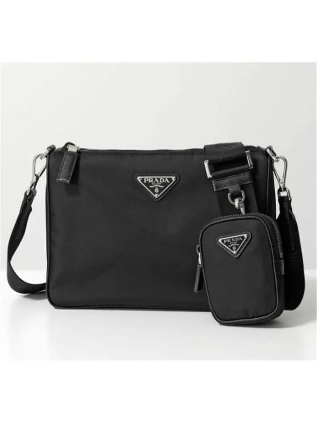 Triangle Logo Re-Nylon Saffiano Leather Shoulder Bag Black - PRADA - BALAAN 2