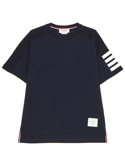 4-Bar Striped Cotton Short Sleeve T-Shirt Navy - THOM BROWNE - BALAAN 2