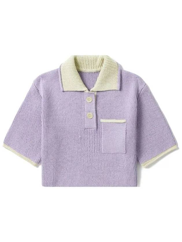 Le Maille Arco Contrasted Cropped Knit Polo Shirt Purple - JACQUEMUS - BALAAN 2