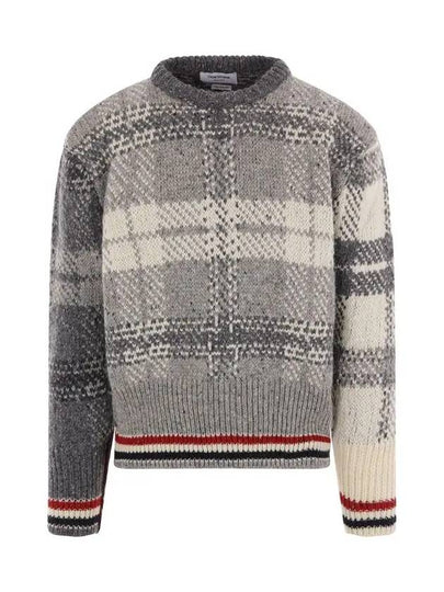 Tartan Check Jacquard Wool Mohair Knit Top Grey - THOM BROWNE - BALAAN 2