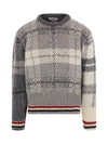 Tartan Check Jacquard Wool Mohair Knit Top Grey - THOM BROWNE - BALAAN 3