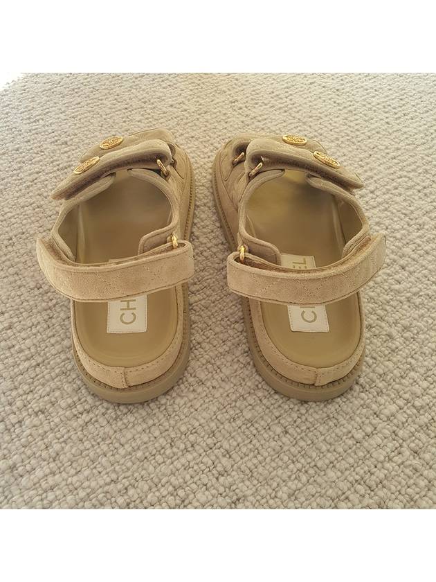 Suede Velcro Sandals Beige - CHANEL - BALAAN 7