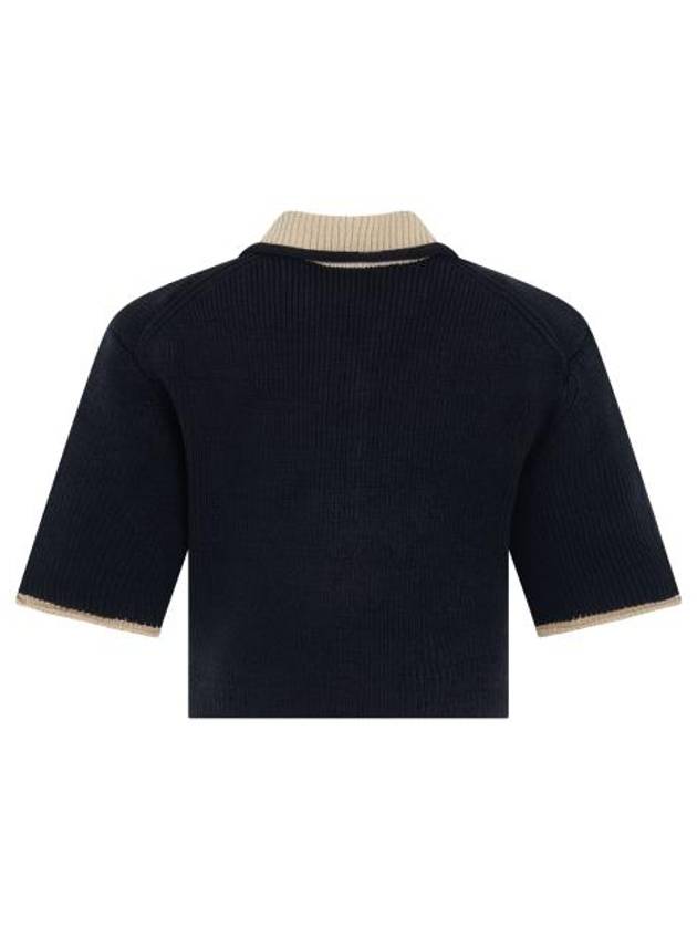 Le Maille Arco Contrasted Cropped Knit Polo Shirt Navy - JACQUEMUS - BALAAN 5