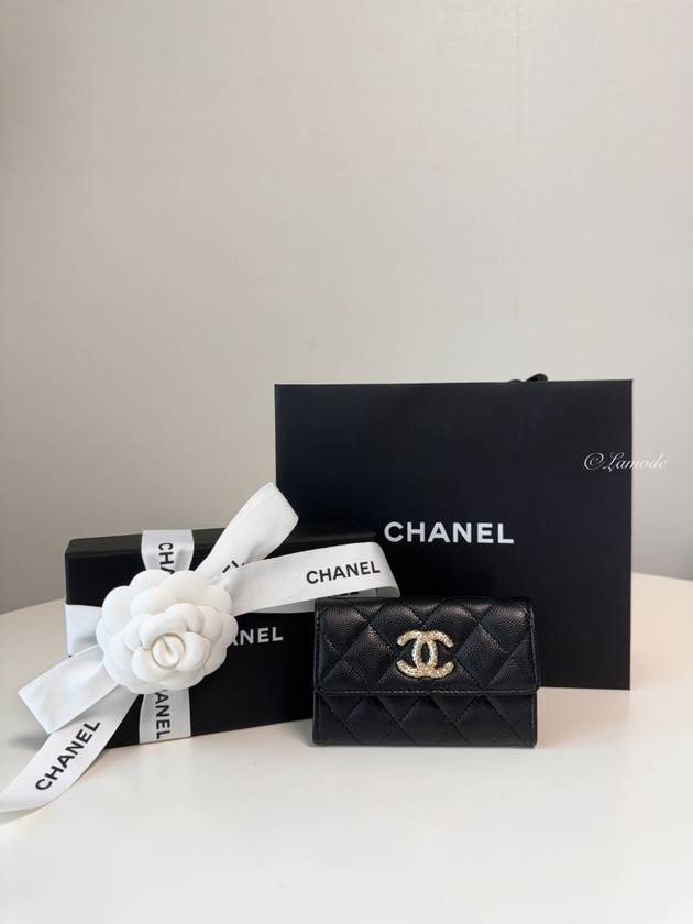 CC logo flap caviar card wallet black - CHANEL - BALAAN 11