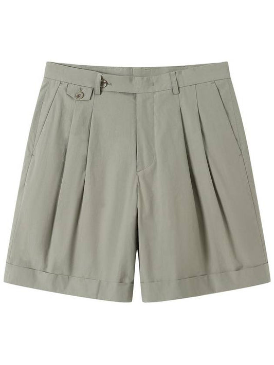 Men's Cotton Two-Tuck Shorts Olive Green SWDQETPA02OG - SOLEW - BALAAN 1