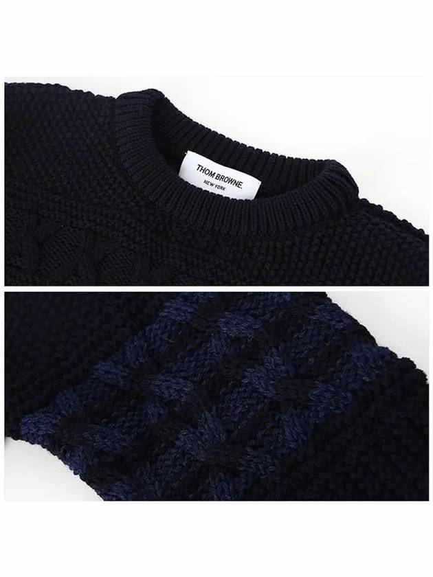 Aran Cable Crew Neck Knit Top Navy - THOM BROWNE - BALAAN 6