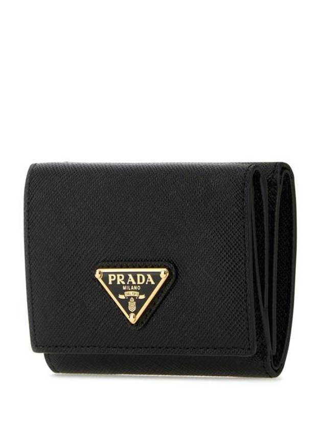 Women's Triangle Logo Saffiano Compact Half Wallet Black - PRADA - BALAAN 3