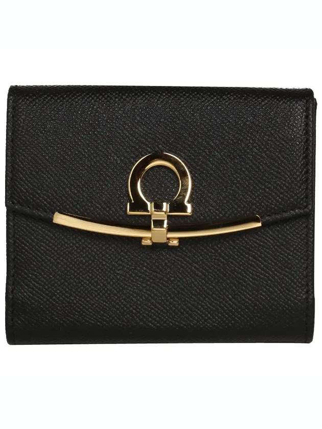 Gancini Leather Half Wallet Black - SALVATORE FERRAGAMO - BALAAN 2