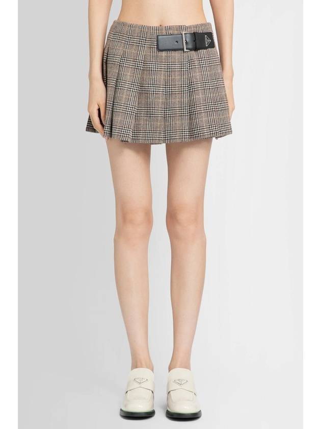 Triangle Logo Belt Mini Pleated Skirt Brown - PRADA - BALAAN 3