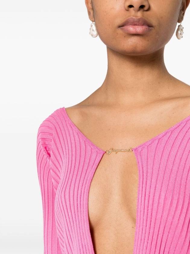 La Maille Pralu Longue Micro Charm Logo Cardigan Pink - JACQUEMUS - BALAAN 5