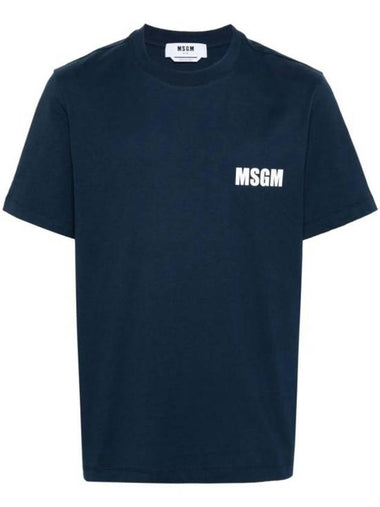 Logo Print Cotton Short Sleeve T-Shirt Navy - MSGM - BALAAN 1