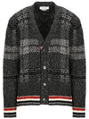 Donegal Tartan Stripe V-Neck Cardigan Grey - THOM BROWNE - BALAAN 2