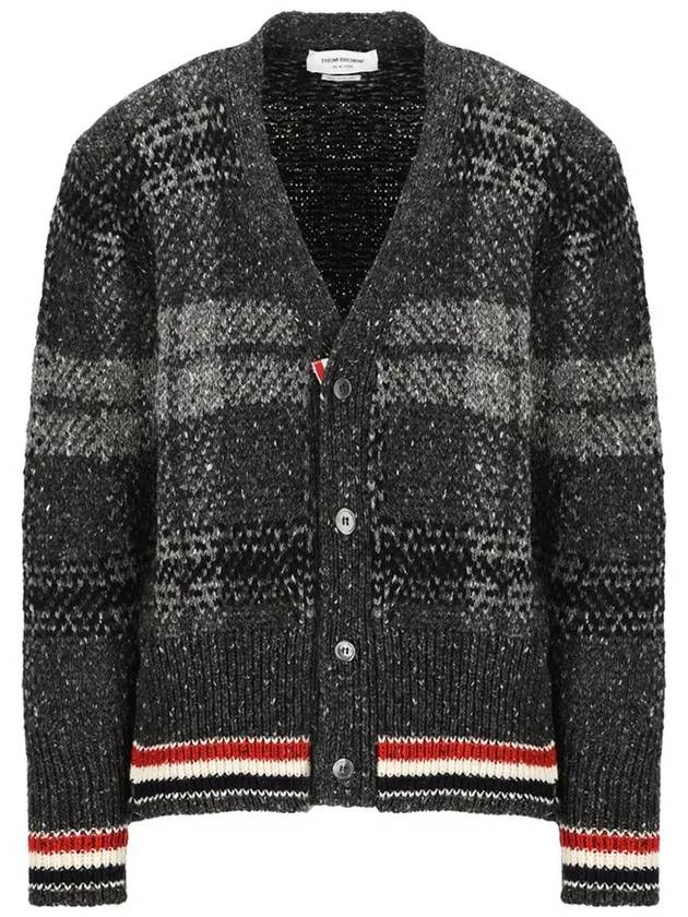 Donegal Tartan Stripe V-Neck Cardigan Grey - THOM BROWNE - BALAAN 2