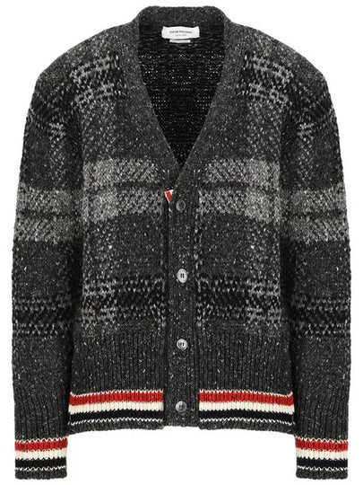 Donegal Tartan Stripe V-Neck Cardigan Grey - THOM BROWNE - BALAAN 2