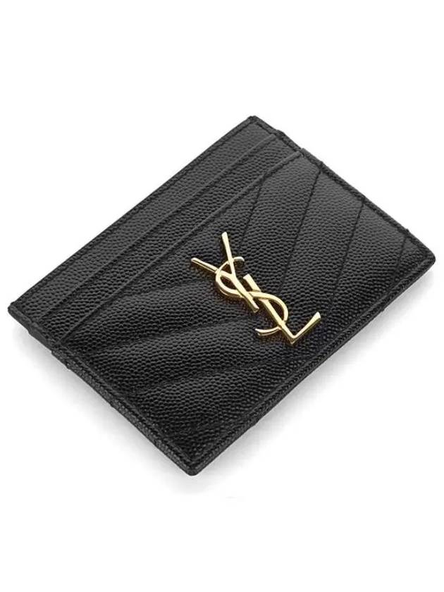 Gold Hardware Matelasse Caviar Leather Card Wallet Black - SAINT LAURENT - BALAAN 3