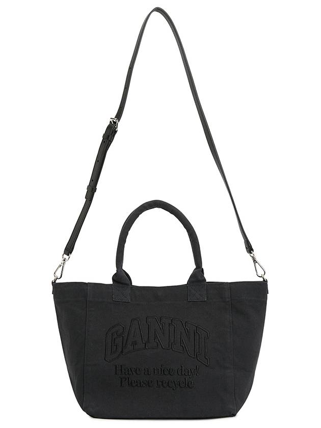 Embroidered Logo Cotton Tote Bag Black - GANNI - BALAAN 7