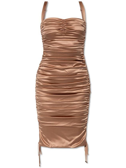 Draping Racing Sleeveless Midi Dress Beige - DOLCE&GABBANA - BALAAN 2