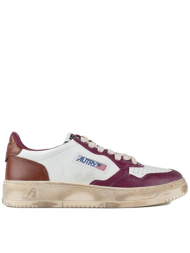 Autry Medalist Low Super Vintage Purple And Brown White Leather Sneakers - AUTRY - BALAAN 1