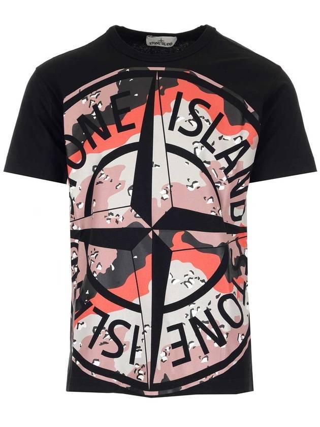 Men's Camo Big Logo Print Short Sleeve T-Shirt Black - STONE ISLAND - BALAAN 1