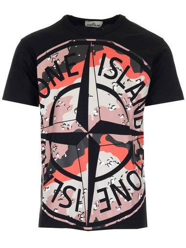 Men's Camo Big Logo Print Short Sleeve T-Shirt Black - STONE ISLAND - BALAAN 1