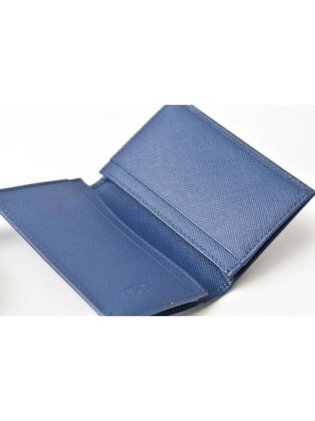 Saffiano Triangular Logo Flap Card Wallet Blue - PRADA - BALAAN 4