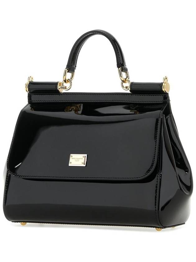 Polished Leather Medium Sicily Shoulder Bag Black - DOLCE&GABBANA - BALAAN 3