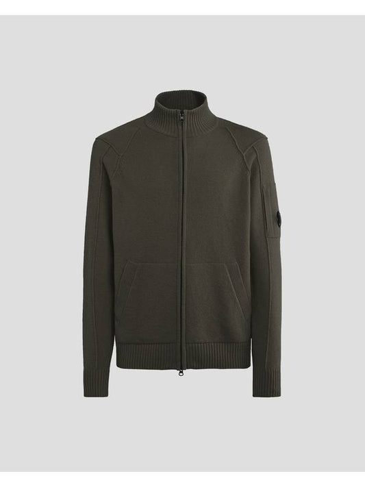 Lens Wappen Lambswool Zip-Up Cardigan Green - CP COMPANY - BALAAN 1