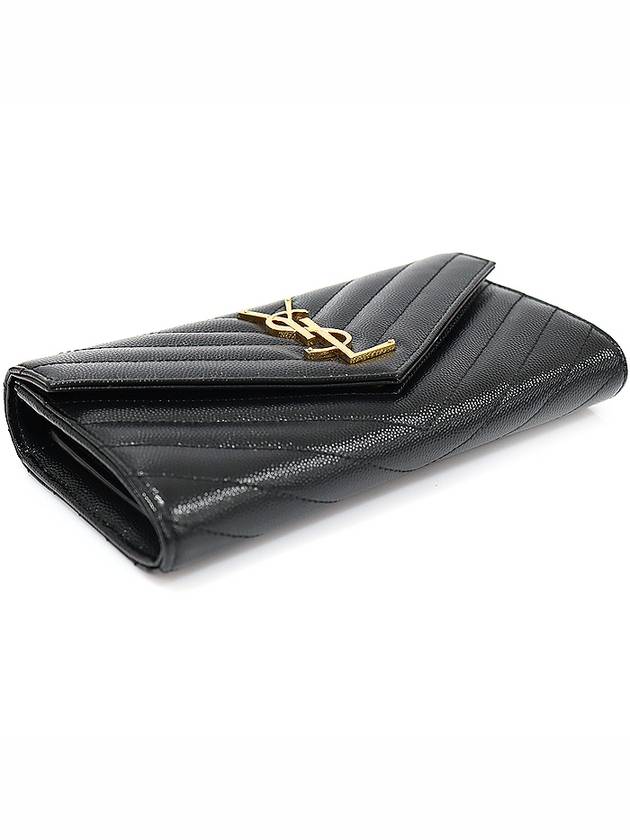 372264 Black Grande Poudre Textured Matelasse Large Monogram Gold Flap Long Wallet - SAINT LAURENT - BALAAN 3