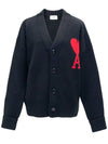 Big Heart Logo Wool Cardigan Black - AMI - BALAAN 3