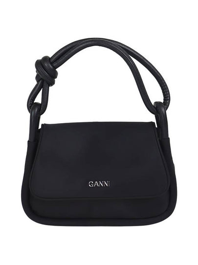 Women's KNOT Logo Gold Patch Flap Over Tote Bag Black - GANNI - BALAAN 2