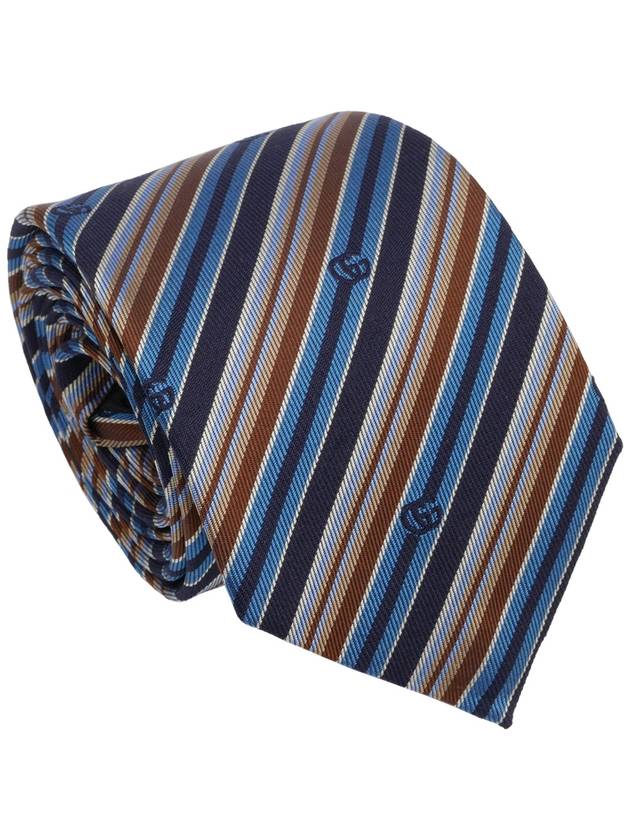 GG Logo Striped Silk Tie Navy Beige - GUCCI - BALAAN 2