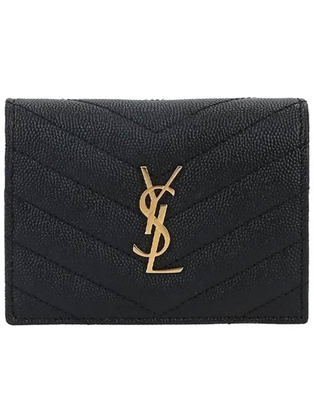 Monogram Caviar Leather Flap Card Wallet Black - SAINT LAURENT - BALAAN 3