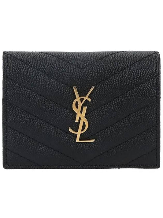 Monogram Caviar Leather Flap Card Wallet Black - SAINT LAURENT - BALAAN 2