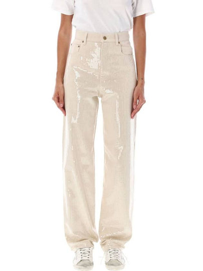 Transparent All Over Sequin Straight Pants Ecru - GOLDEN GOOSE - BALAAN 2