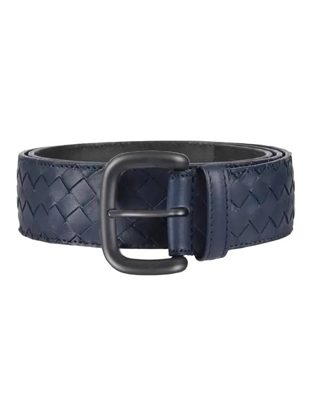 Men's Intrecciato Leather Belt Navy - BOTTEGA VENETA - BALAAN.